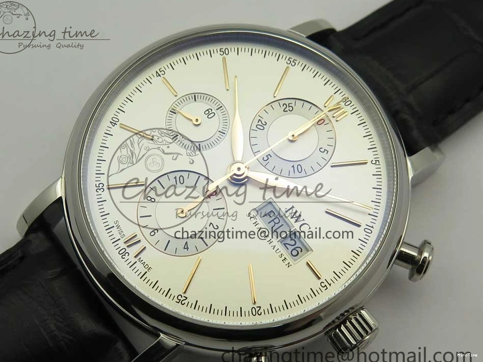 MIROTIME 0129 Snug Portofino IW391022 SS ZK 1:1 Best Edition White Dial Gold Markers On Black Leather Strap A 7130